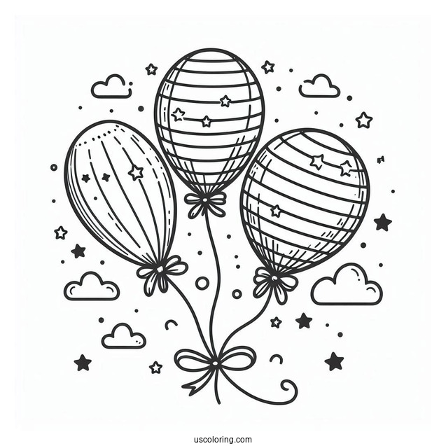 Coloring Page Of Three Balloons