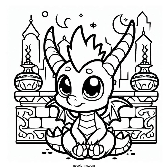 Cute Baby Sypro Coloring Page Inside A Castle
