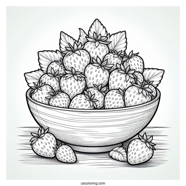 Bunch Of Strawberries In A Bowl Coloring Sheet