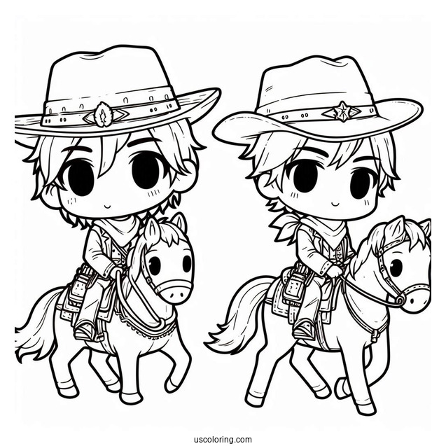 Chibi Coloring Page Cowboy on Horseback