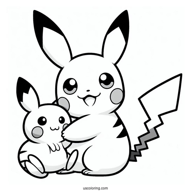 Pichu Coloring Page Holding Mimikyu s Tail