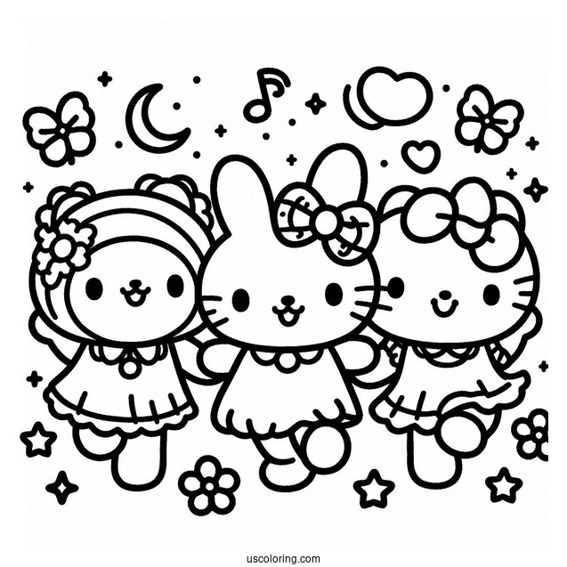 Sanrio Coloring Pages Of Friends Dancing
