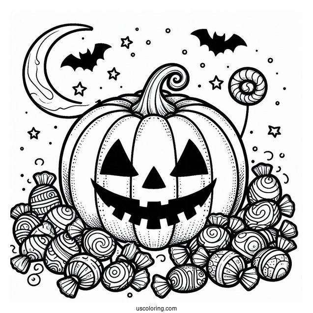 Halloween Candy In a Pumpkin To Color