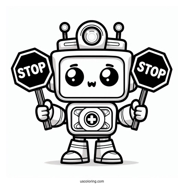 Kawaii Heatwave Rescue Bots Coloring Page Holding Stop Signs