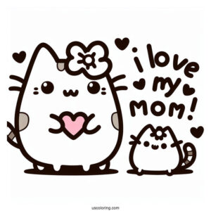 I Love My Mom Pusheen Coloring Page