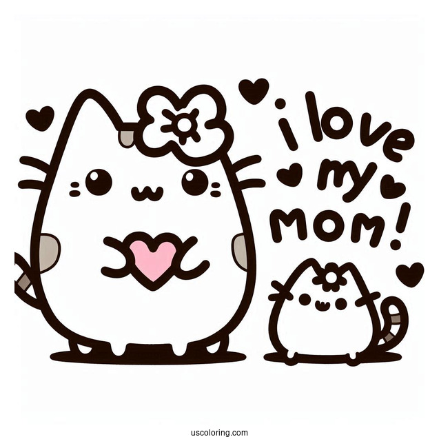 I Love My Mom Pusheen Coloring Page