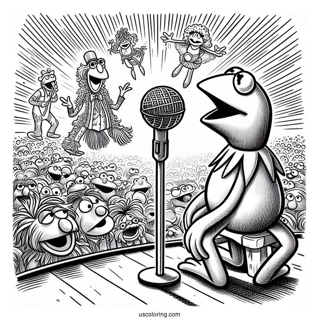 Muppets Coloring Page Of Kermit The Frog On Stage