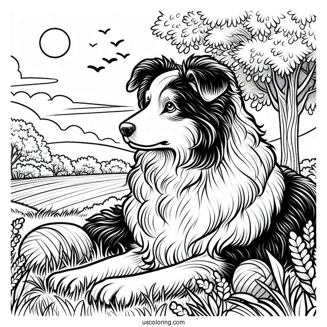 Sheepdog Resting In Field To Color