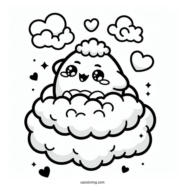 Tamagotchi Coloring Page Of Lovelitchi On The Clouds For Kids