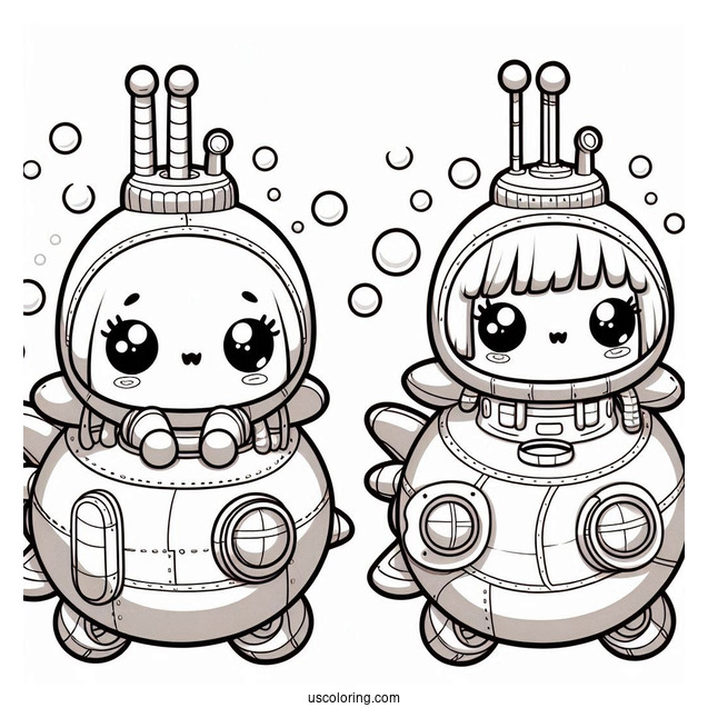 Cute Chibi Submarine Coloring Page For Preschoolers