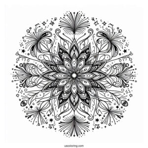 New Year Coloring Page Of Fireworks Mandala