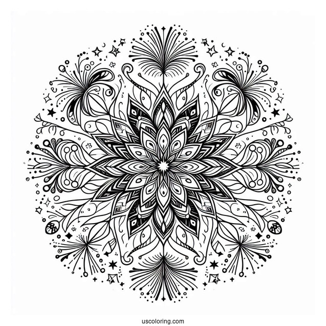 New Year Coloring Page Of Fireworks Mandala