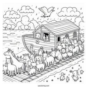 Animals Lining Up To Go To Noah's Ark Coloring Page
