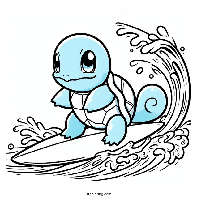Squirtle Coloring Page Of Surfing With Magikarp