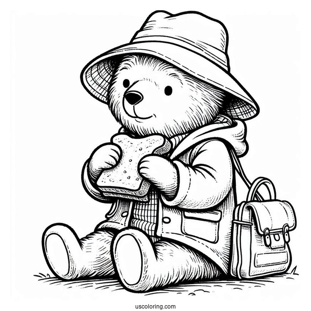 Paddington Coloring Page Eating A Sandwich With Winnie The Pooh