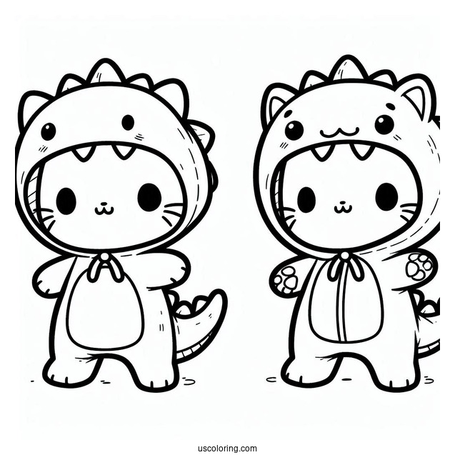 Kawaii Cat In A Dinosaur Onesie Coloring Sheet