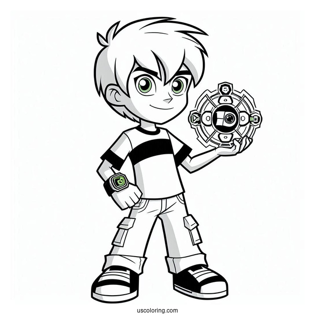 Ben 10 Coloring Page Of Young Ben Tennyson Holding Omnitrix