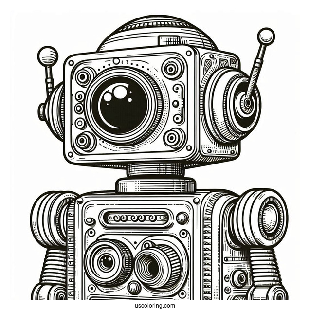 Retro Robot With A Single Lens Coloring Page For Kids