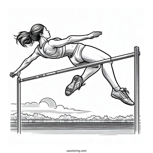 High Jump Olympics Coloring Page Of Competition With Woman Crossing Over Horizontal Bar