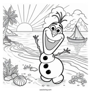 Coloring Page Of Olaf At The Beach