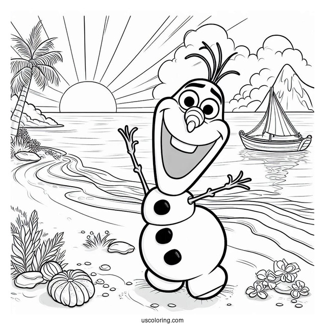 Coloring Page Of Olaf At The Beach