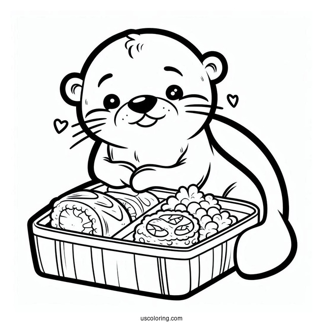 Otter Coloring Page In Bento Box With Cartoon Food