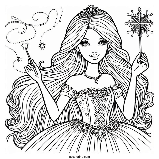 Barbie Princess Holding Wand To Color