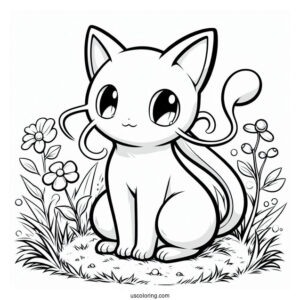 Mew Coloring Page Sitting On Grass