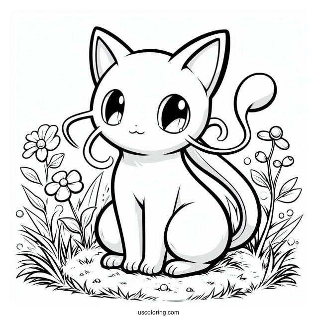 Mew Coloring Page Sitting On Grass