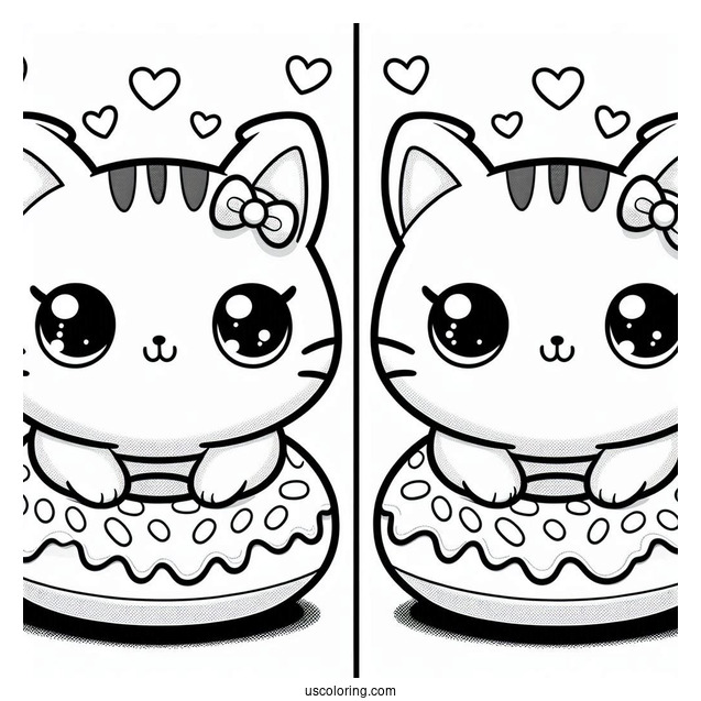 Cat Themed Kawaii Donut Coloring Page