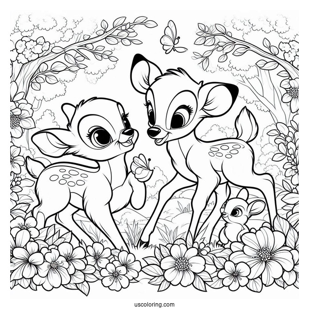 Bambi Talking To Thumper Sisters In Flower Field