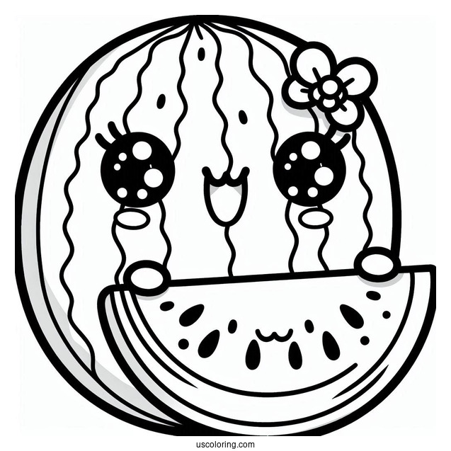 Cute Kawaii Watermelon Coloring Page For Kids