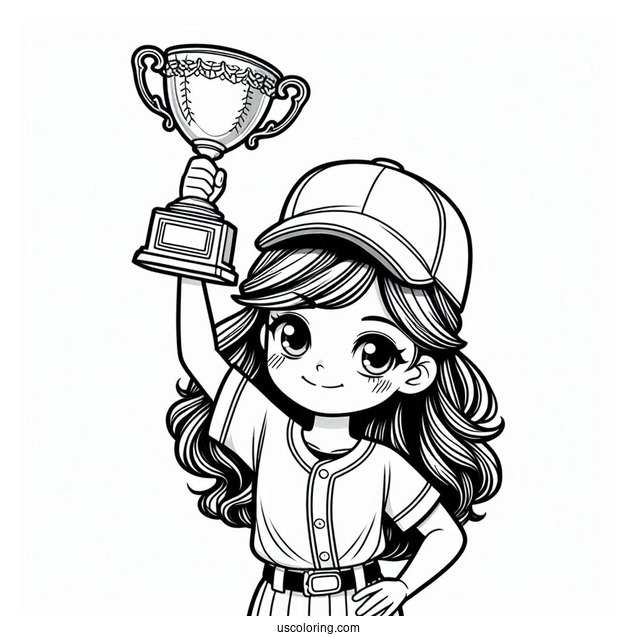 Young Baseball Coloring Page Of Champion Holding Trophy For Kids