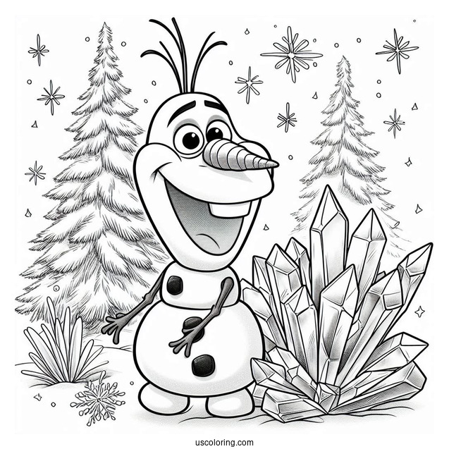 Coloring Page Of Olaf With Ice Crystals