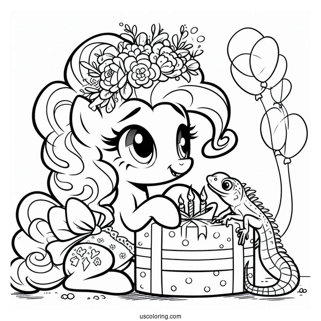 Birthday Girl Pinkie Pie Coloring Page Hugging A Lizard