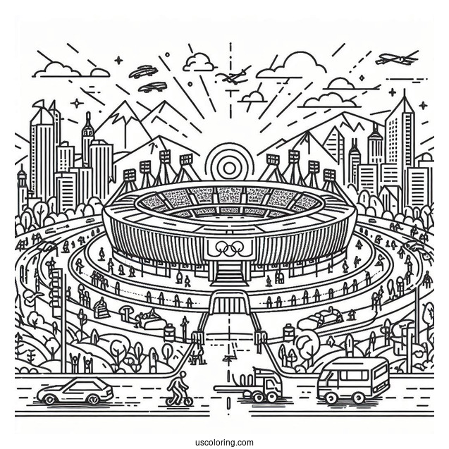 Busy Olympics Coloring Page Of Stadium