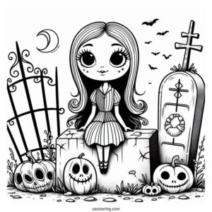 Cute Sally Sitting On Tombstone Coloring In
