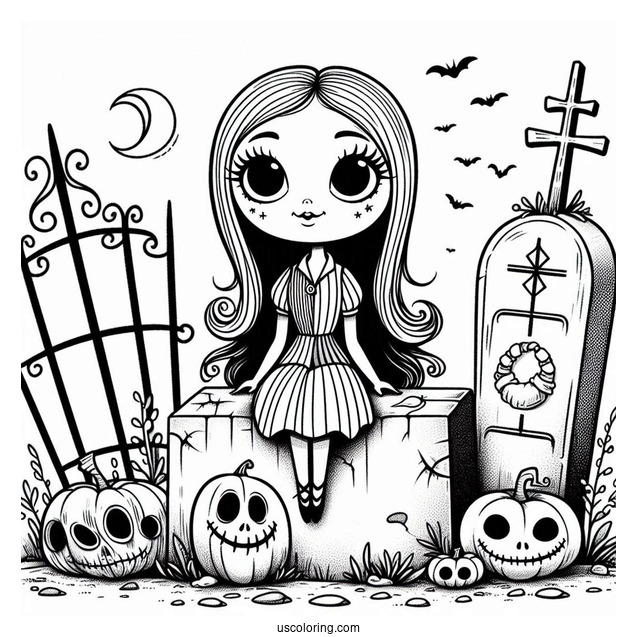 Cute Sally Sitting On Tombstone Coloring In