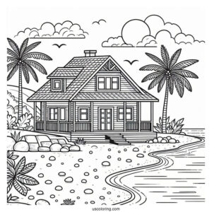 Beach Coloring Page House By The Shore