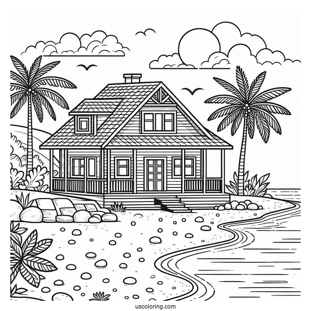 Beach Coloring Page House By The Shore