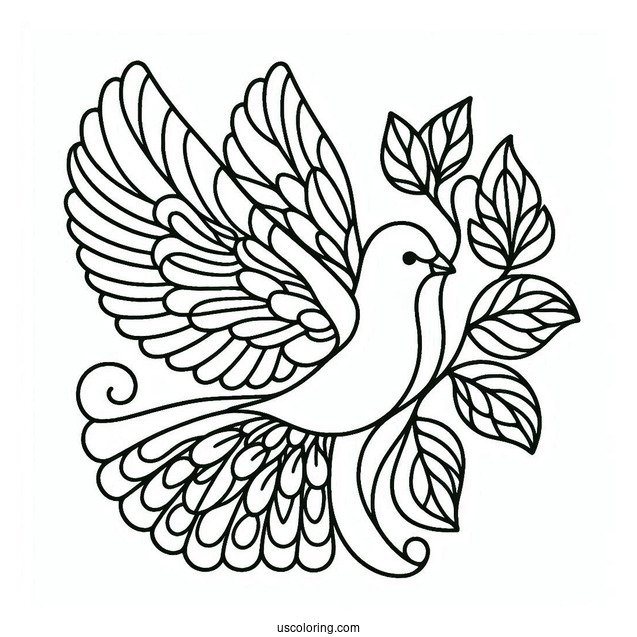 Dove Carrying A Leaf Stained Glass Coloring Page