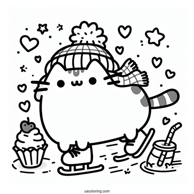 Pusheen Ice Skating During Winter