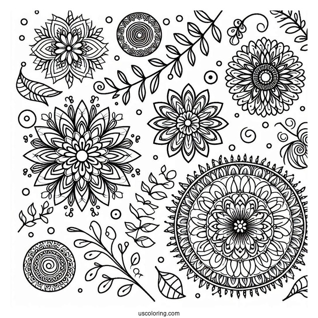 Circles And Flowers Pattern Coloring Page