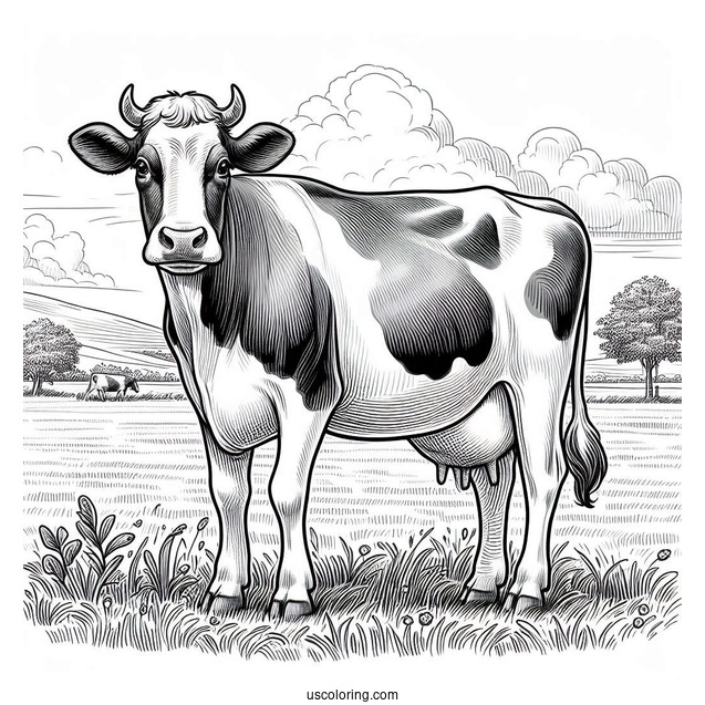 Dairy Cow Standing In Field_