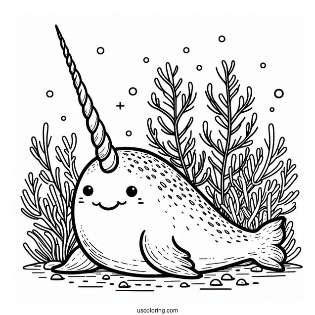 Narwhal Coloring Page With Massive Tusk
