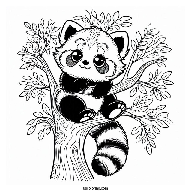 Red Panda In Tree Coloring Page For Kids