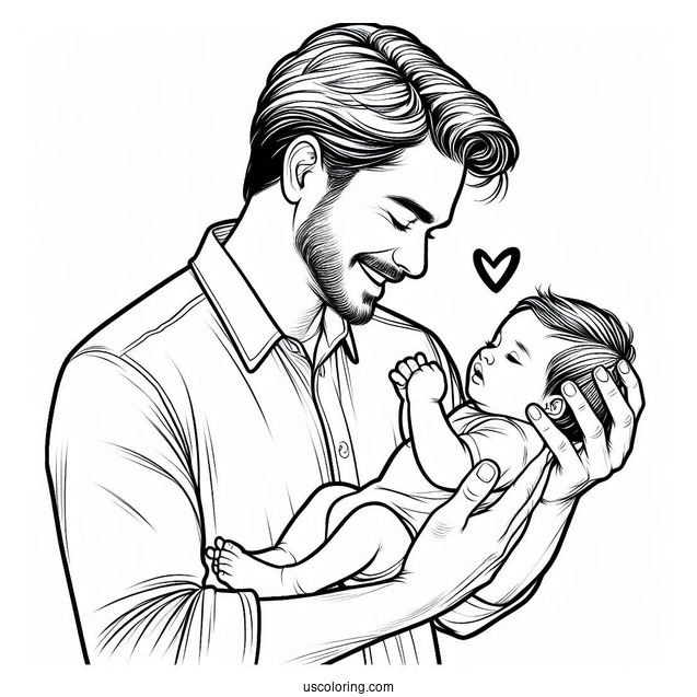 Dad Holding His Baby On Father's Day Coloring Page