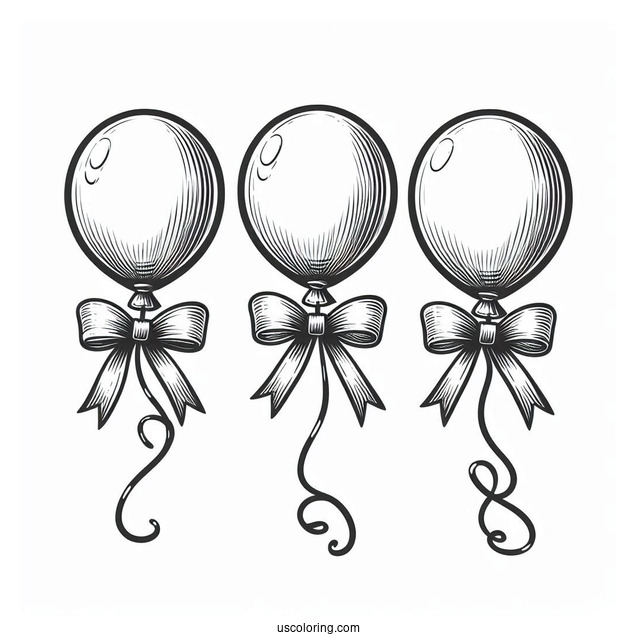 Three Balloons With a Ribbon To Color