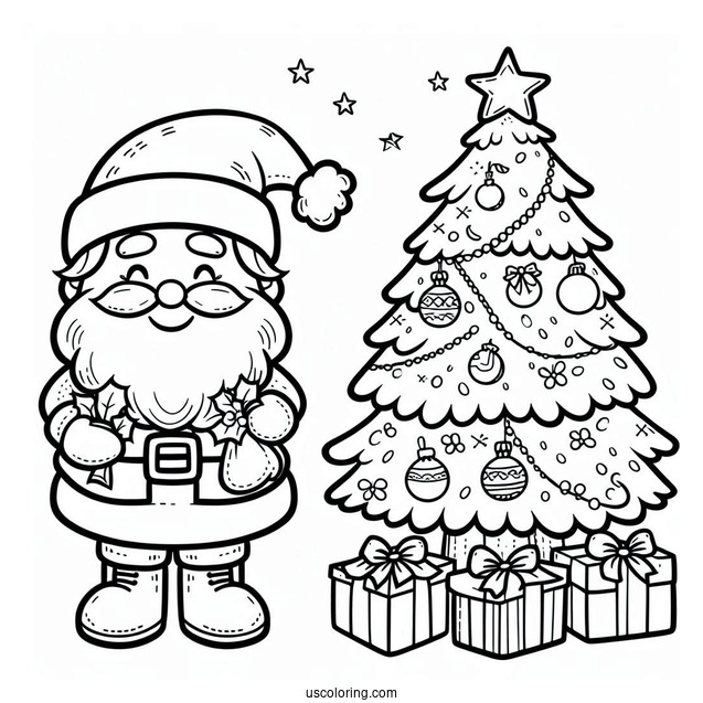 Santa Themed Christmas Tree Coloring Sheet