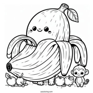 Massive Banana Coloring Page Beside A Small Monkey
